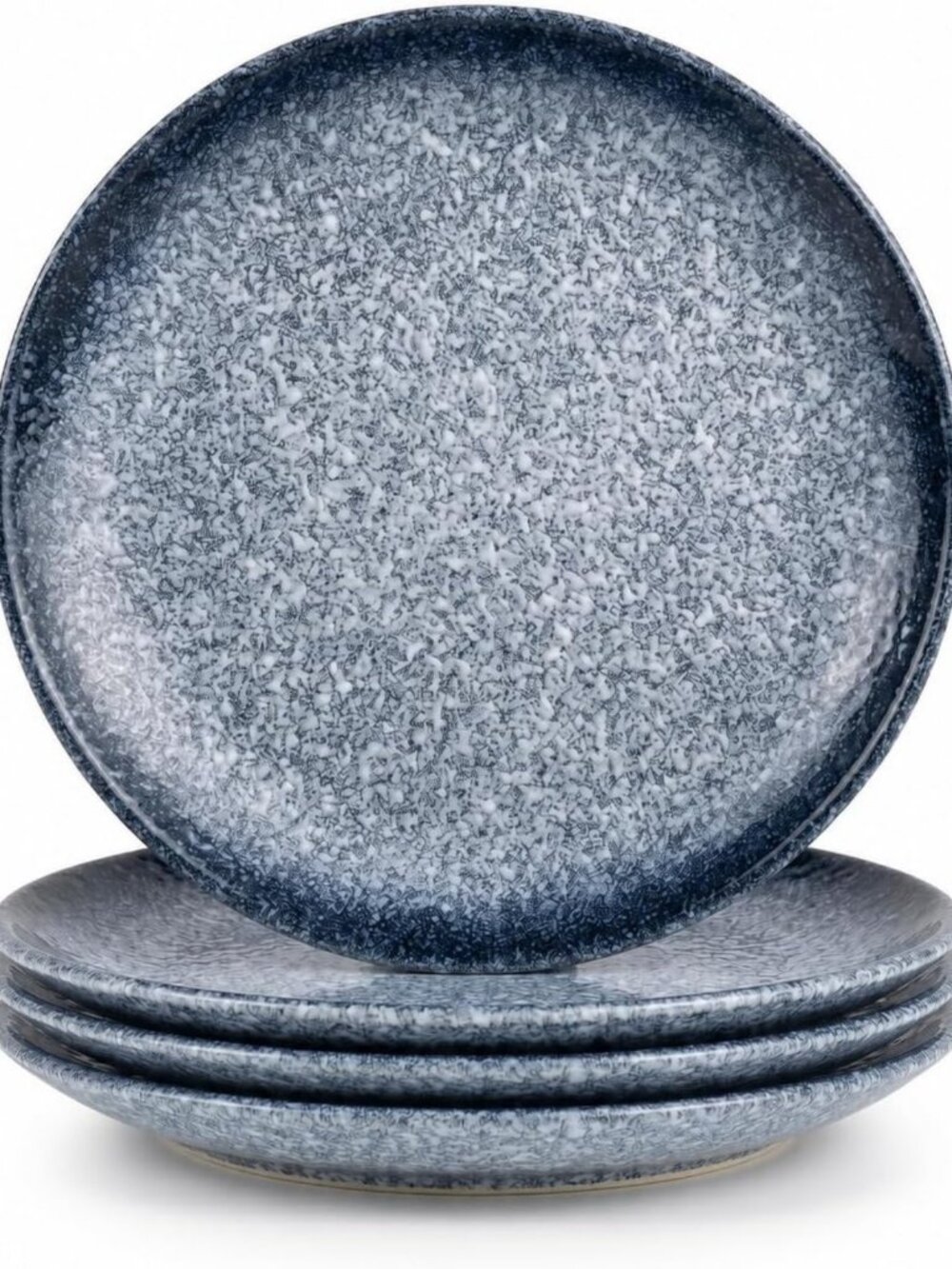 Blue Speckled Ceramic Dinner Plates Set of 4 - 10.5 Inch, Raised Rims, Microwave